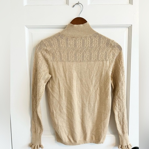 Loft gold shimmer long sleeve ruffle mock neck sweater knit size XS - Picture 4 of 5